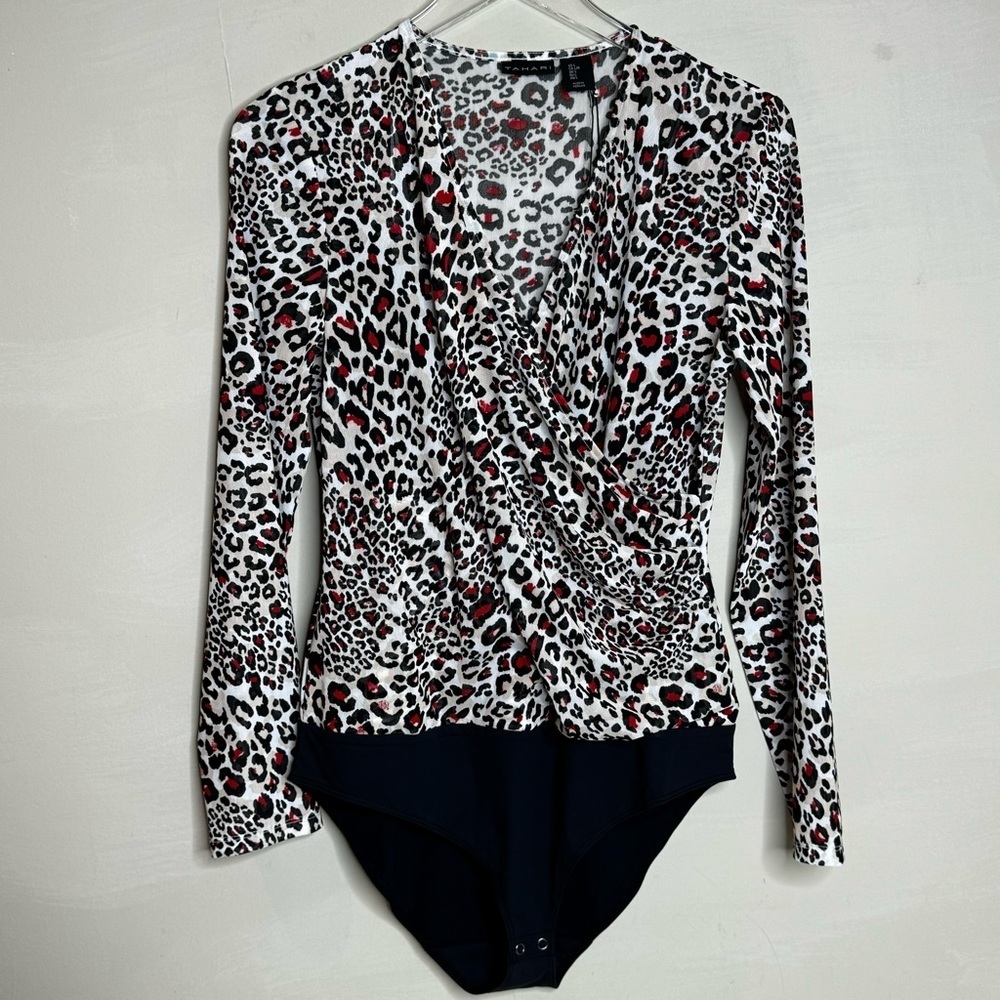 Tahari Red/Black animal print Bodysuit Blouse